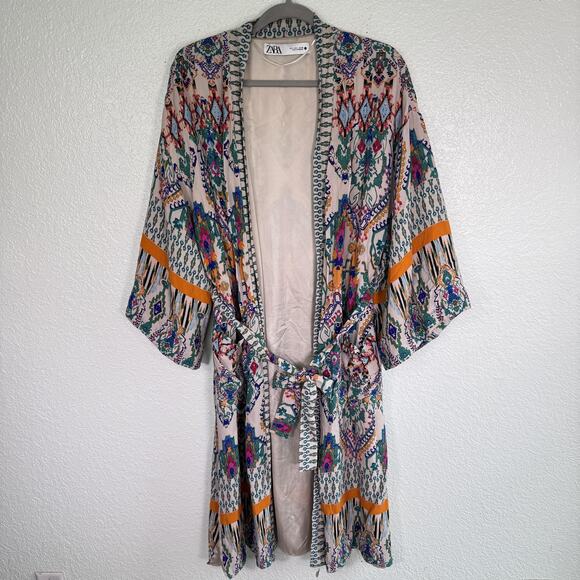 Zara Jackets & Blazers - Zara Kimono Jacket Womens Large Tribal Belted Boho Cardigan Duster Robe Festival